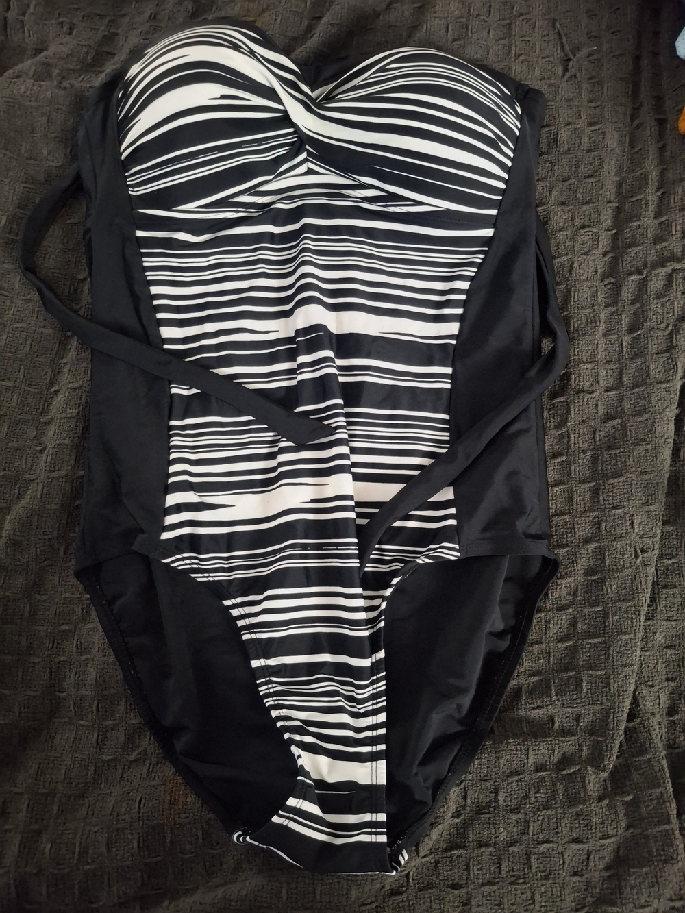 Black & White Striped One-Piece Swimsuit with Tummy Control